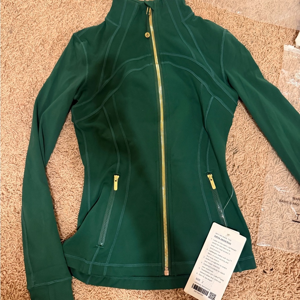 lululemon athletica Deep Green Zip-Up Nulu define Jacket with Gold Hardware